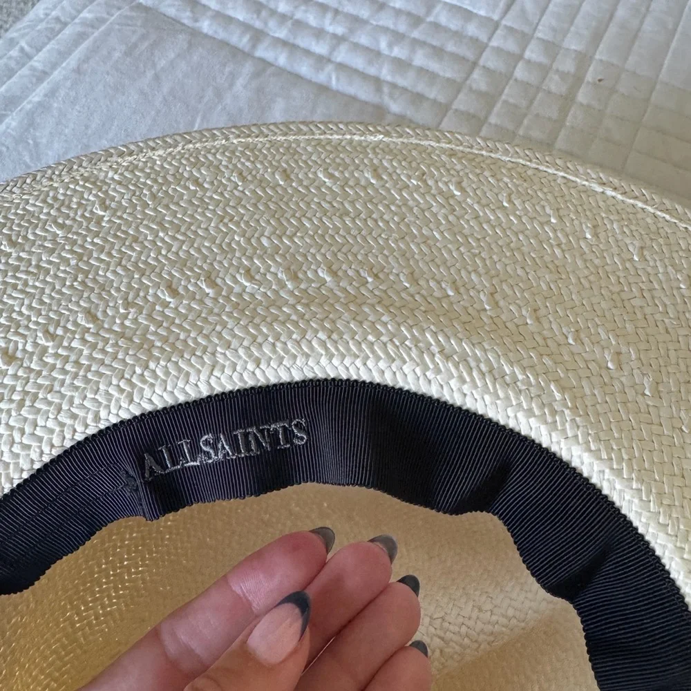 All Saints Cream Hat with Black Studded Leather Band - Picture 5 of 5